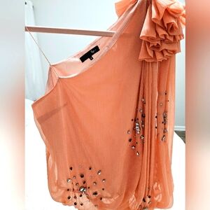 Ryu Peach One-Shoulder Top with Embellishments